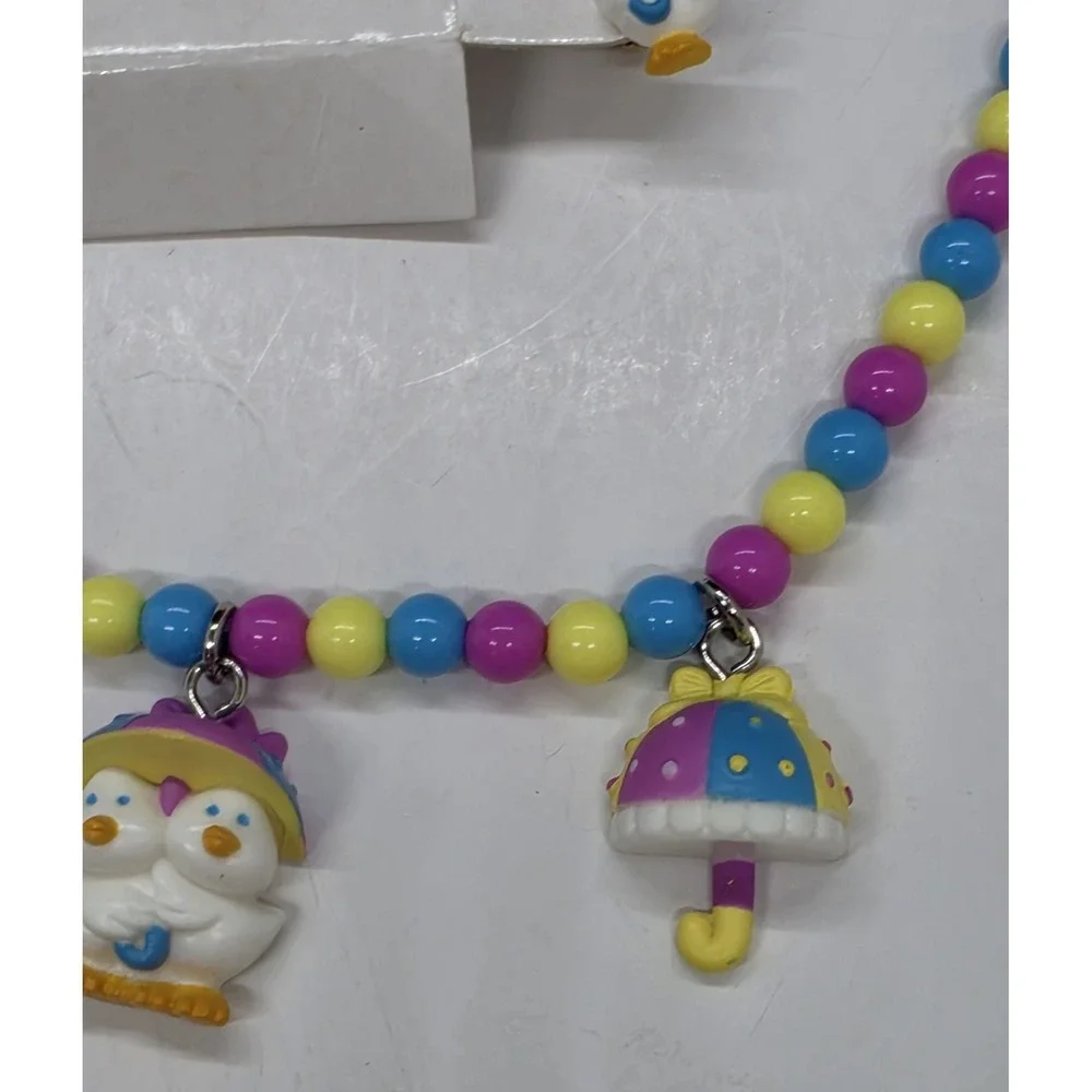 Vintage Avon Kids Rainy Day Ducks Necklace With Pierced And Clip on Earrings